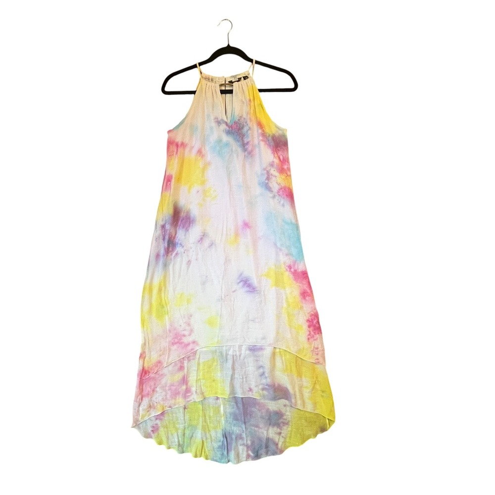 Mlle Gabrielle Tie Dye Maxi Dress Womens Small Multicolor Halter High Low Boho